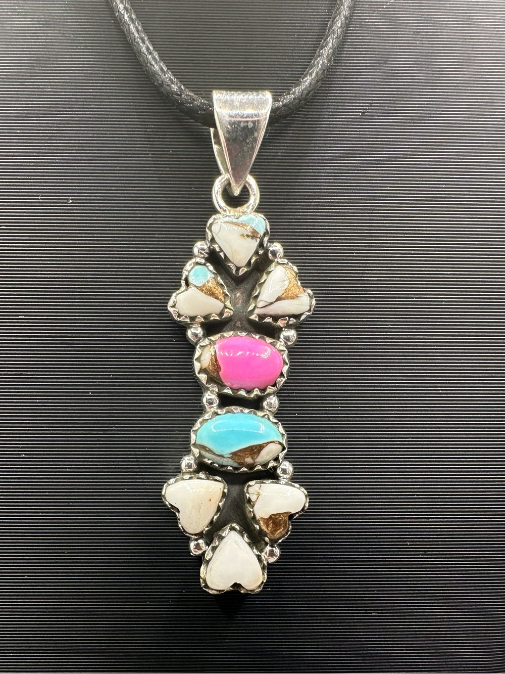Cotton Candy Dahlia Turquoise Sterling Silver 925 Necklace Pendant Hearts